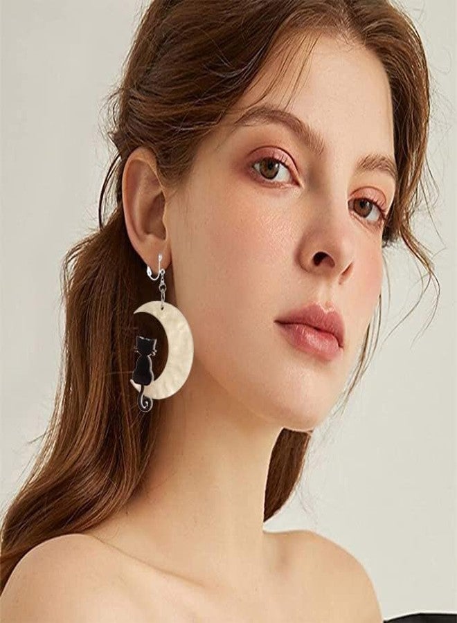Modpide Moon Star Cat Clip on Earrings Halloween Earrings for Women Cute Acrylic Earrings (white) - Image 5